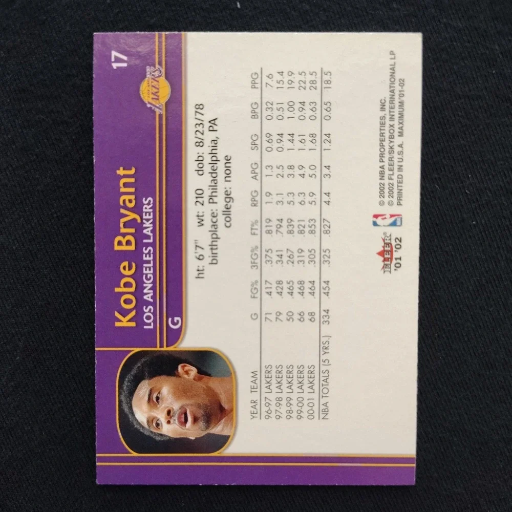 2001-02 Fleer Maximum Kobe Bryant #17 Los Angeles Lakers WCF‎